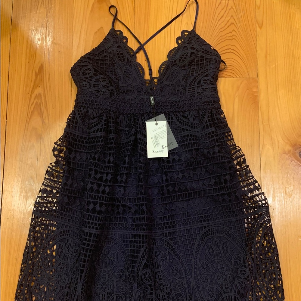 Bardot Navy Thick Woven Thin Strap Dress
